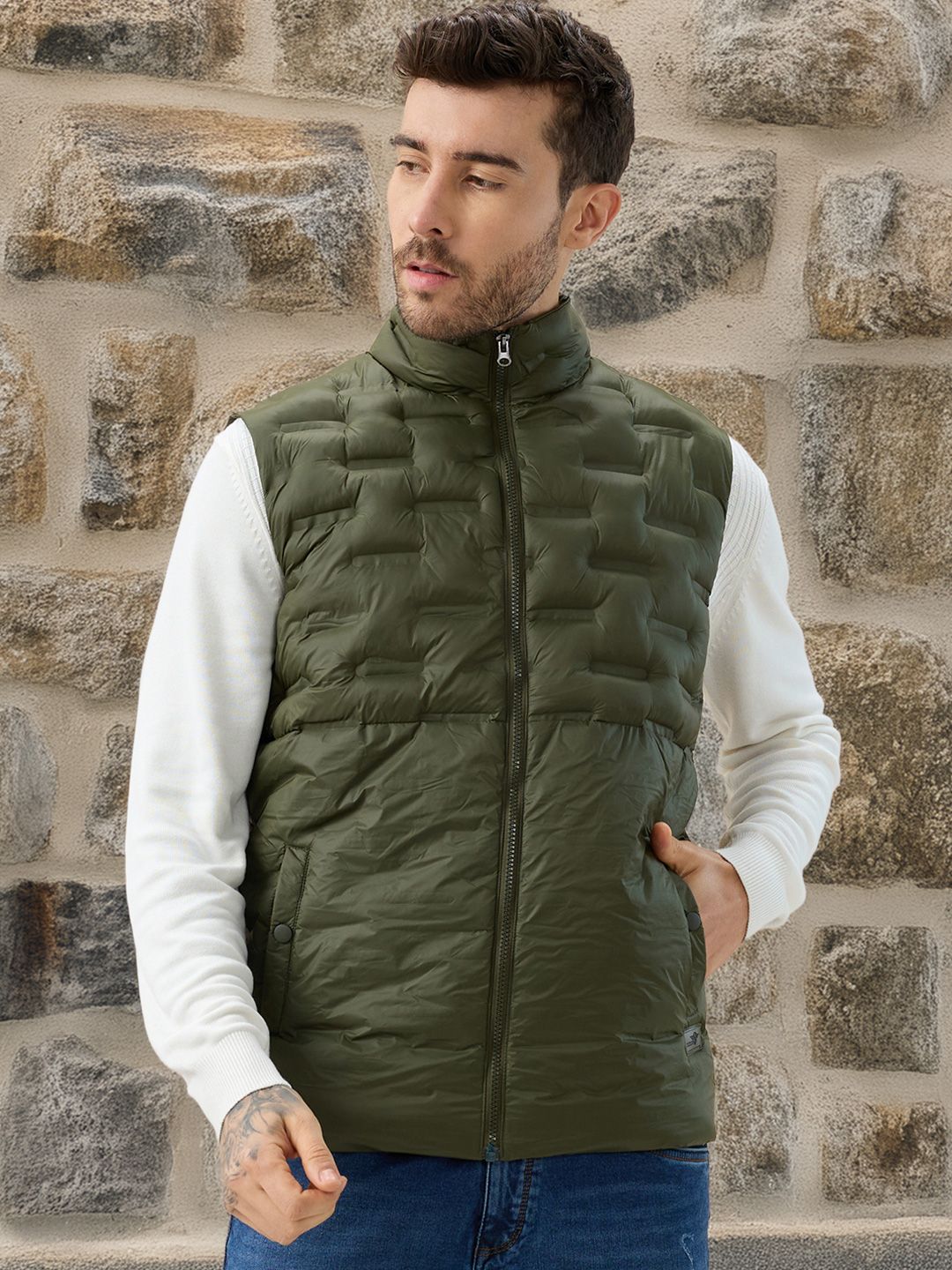 Status Quo Men Stand Collar Solid Lightweight Quilted Jacket