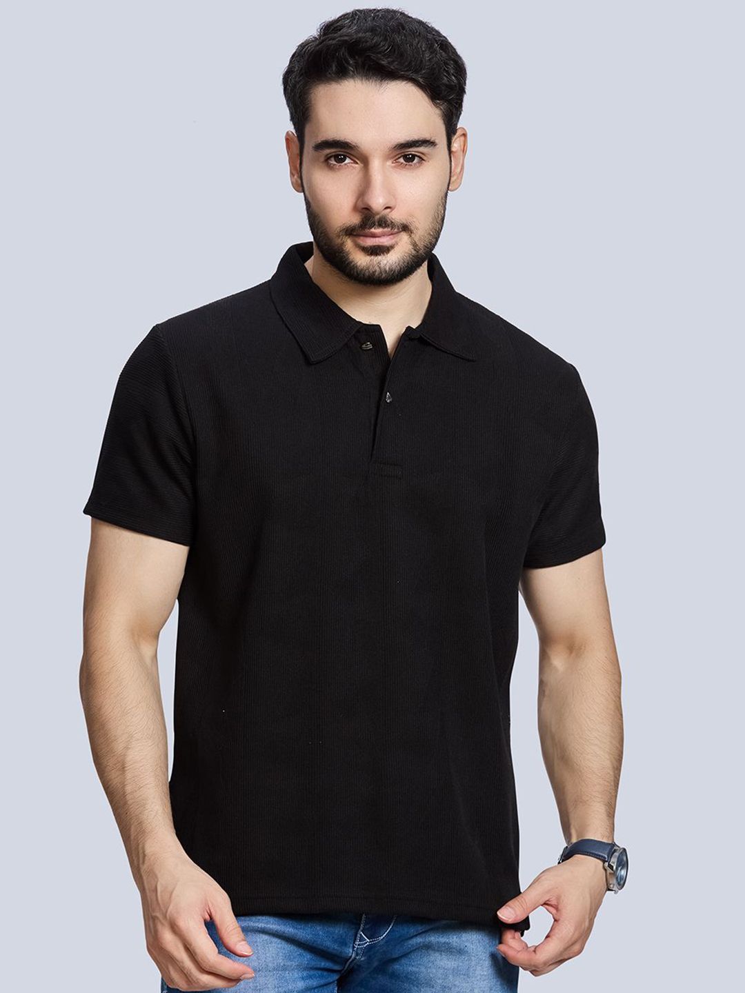 BE POSITIVE Men Self Design Polo Collar T-shirt
