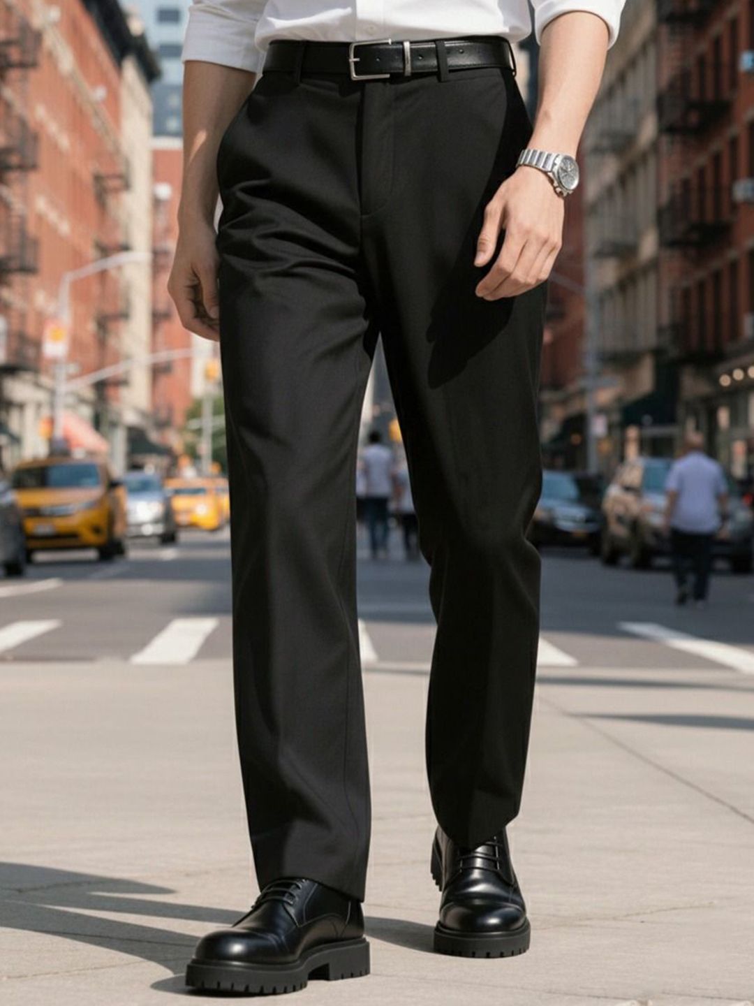 COVZ Men Relaxed Straight Fit Mid-Rise Formal Trousers