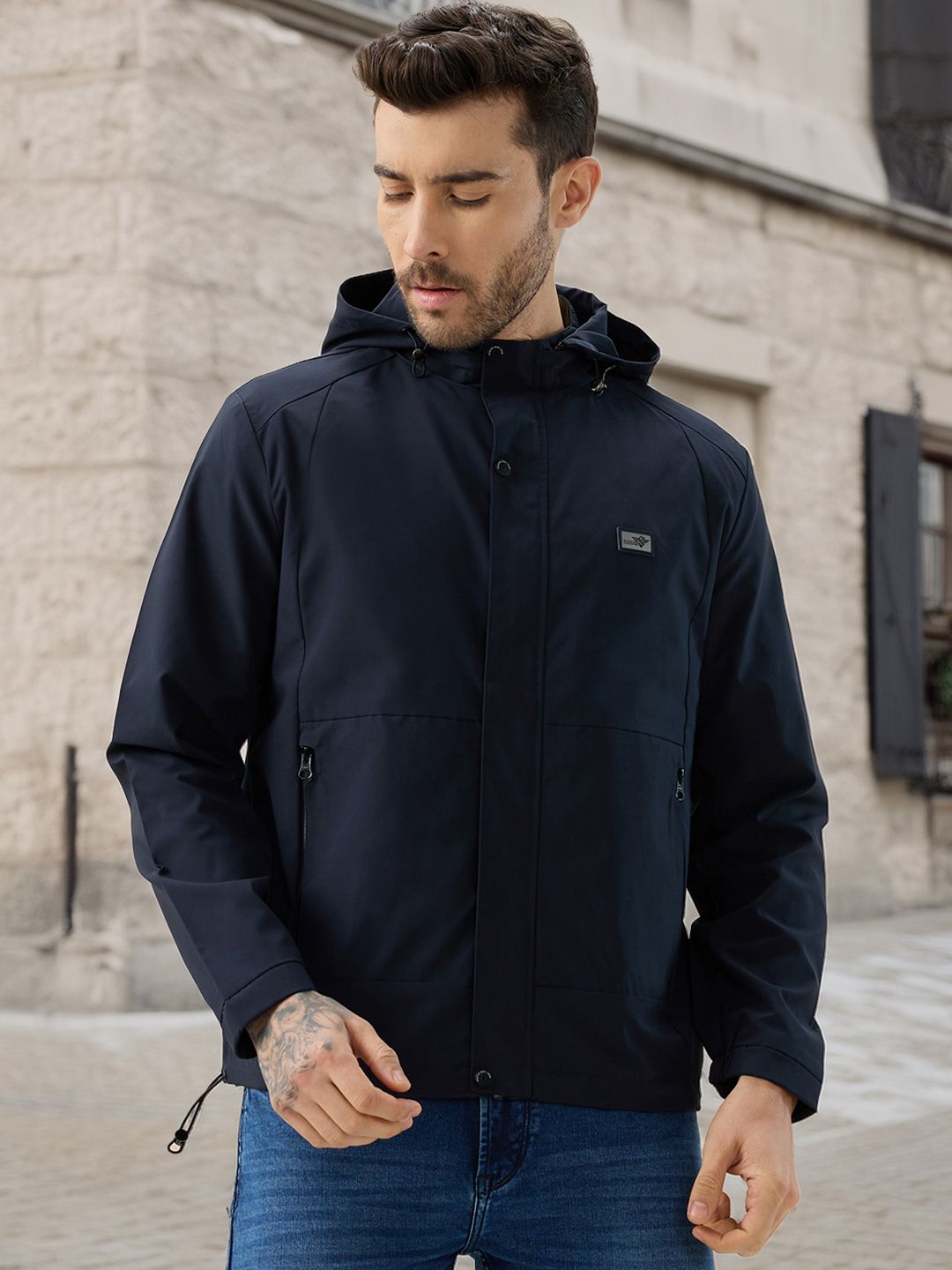 Status Quo Men Hooded Solid Lightweight Tailored Jacket