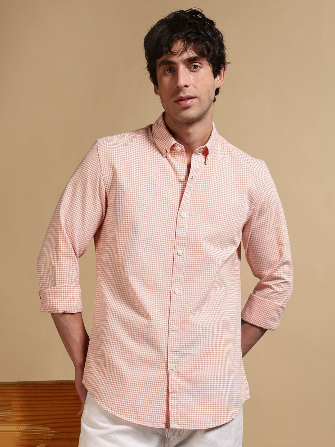Blu MNKY Men Micro Checked Cotton Slim Fit Shirts