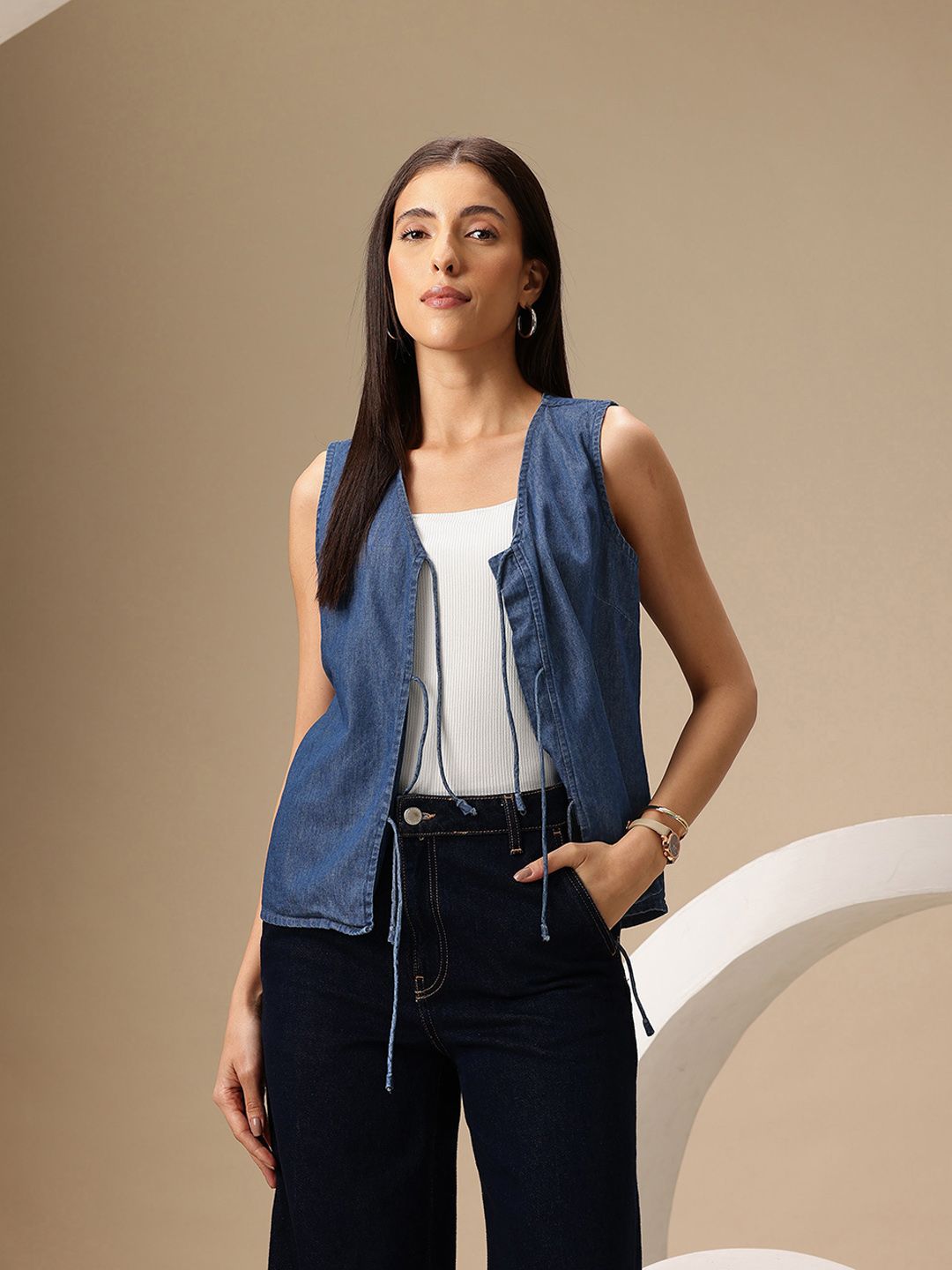 Chemistry Pure Cotton Tie-Up Detail Chambray Waistcoat