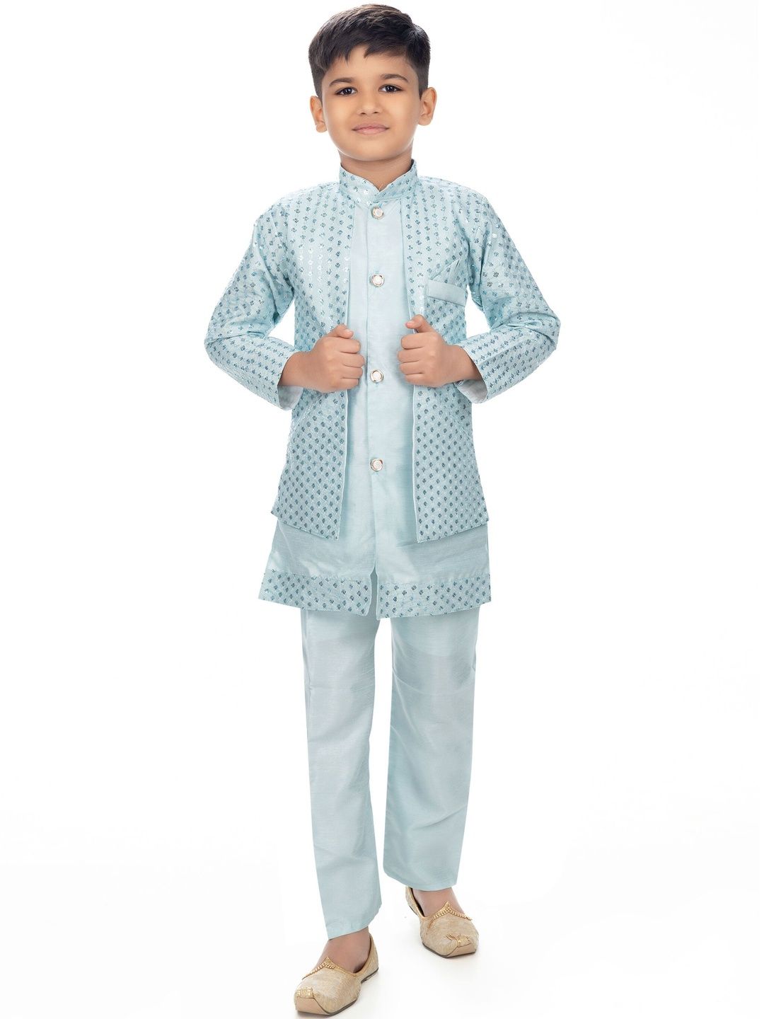 NEW GEN Boys Solid Kurta with Pyjama & Jacket