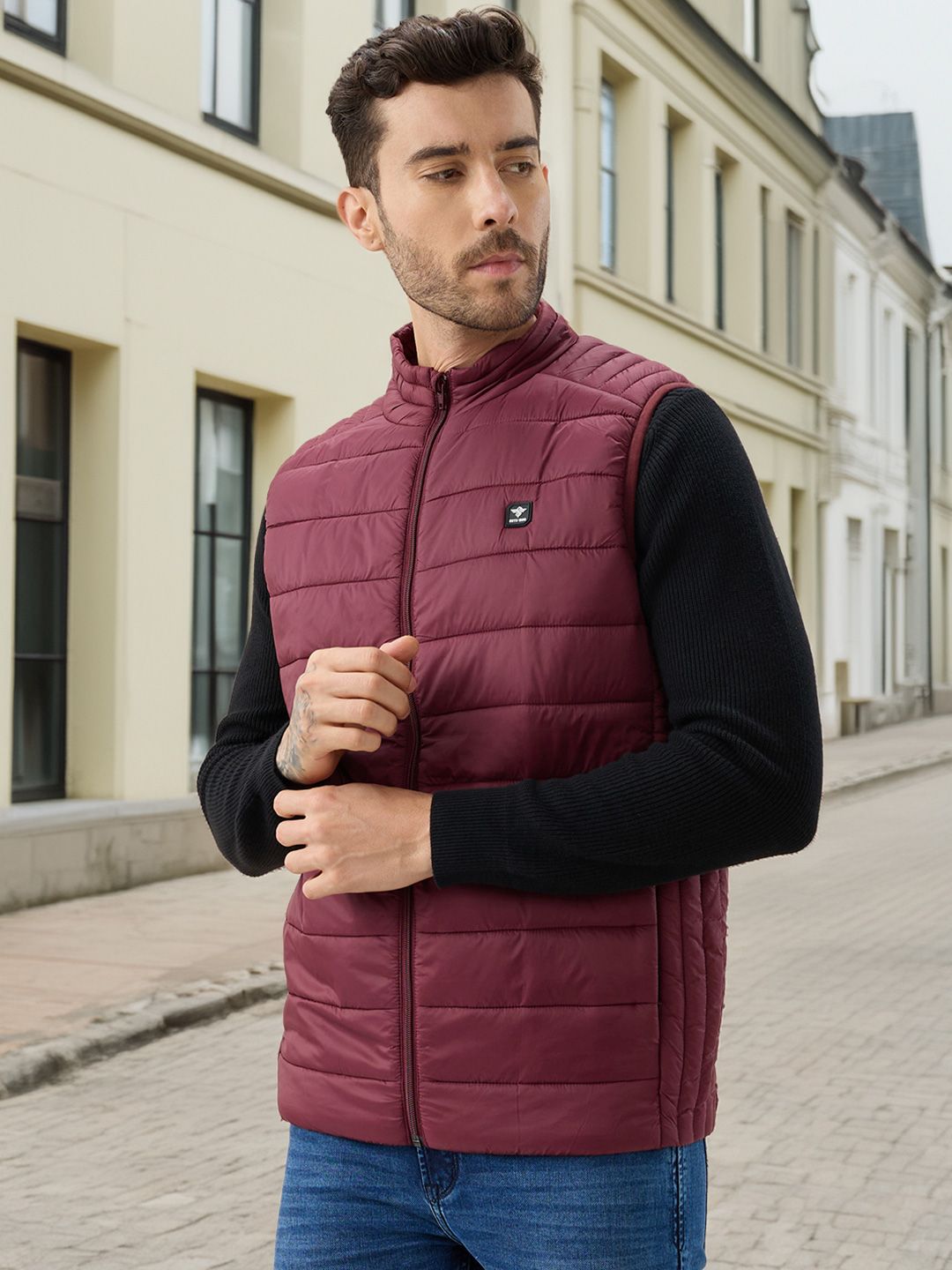 Status Quo Men Stand Collar Solid Lightweight Gilet Jacket
