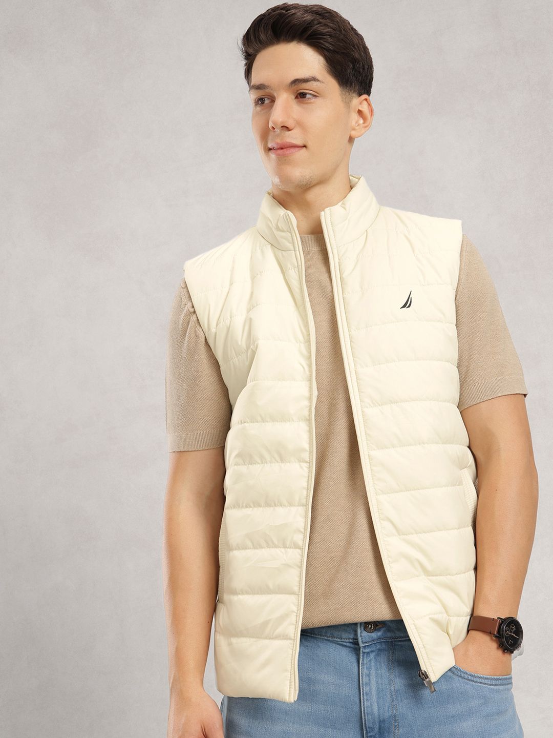 Nautica Mock Collar Sleeveless Padded Jacket