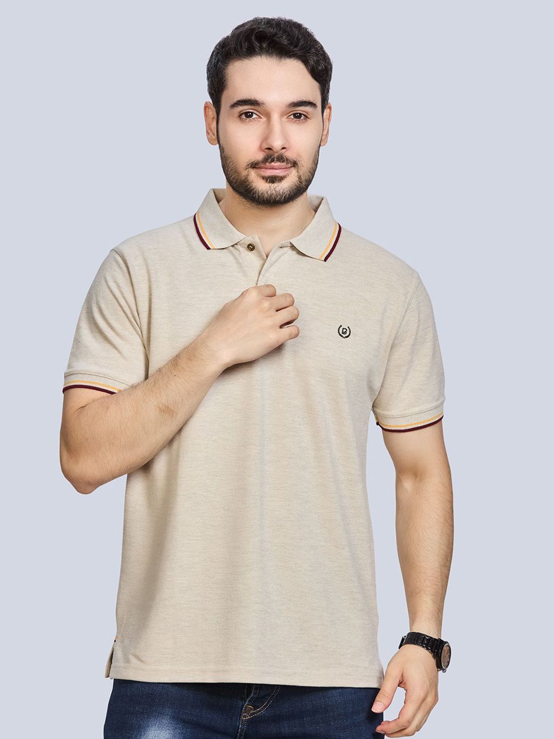 BE POSITIVE Brand Logo Printed All Seasons Polo Collar Cotton T-shirt