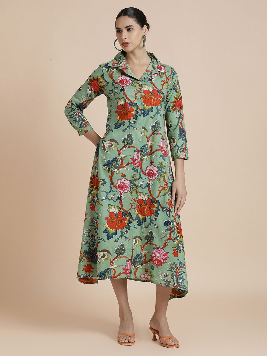 ethnic cotton dresses Cotton Dress Casual Loose Soft Dresses Long sleeves Midi Dress Ethnic Fashville