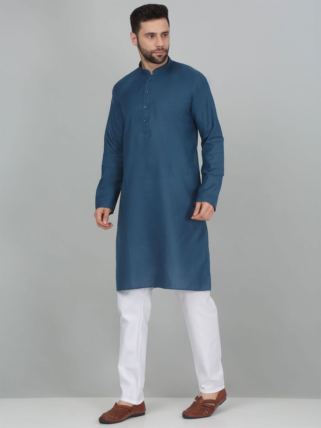 KRAFT INDIA Men Mandarin Collar Knee Length Regular Sleeves Kurta