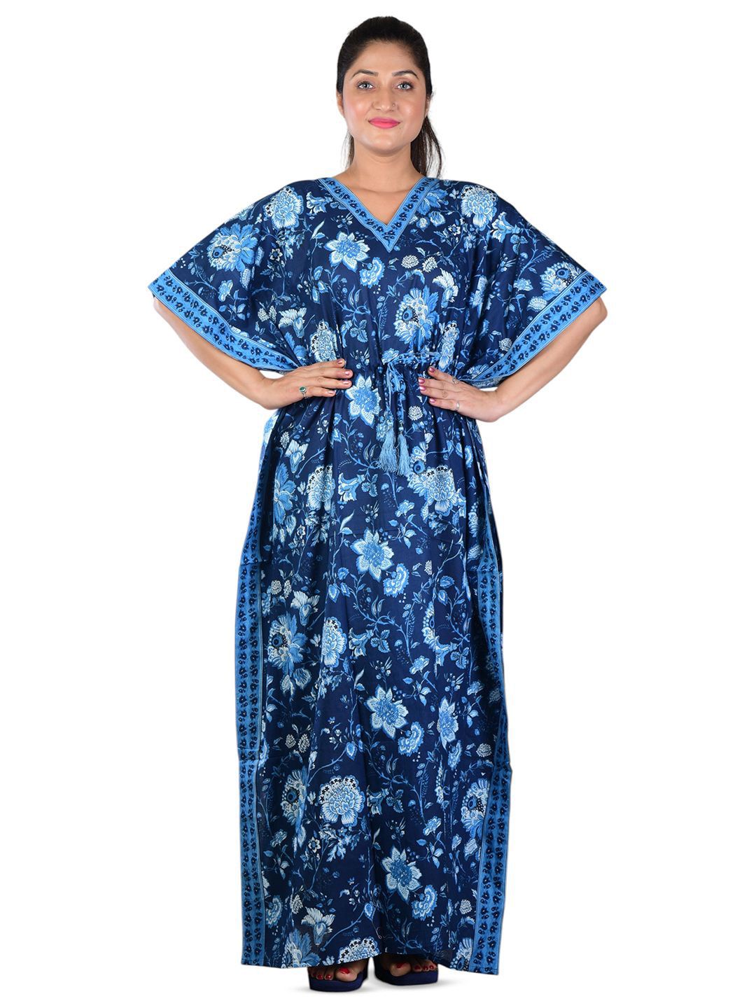 BELLAMY Women Printed Pure Cotton Kaftan Nighty