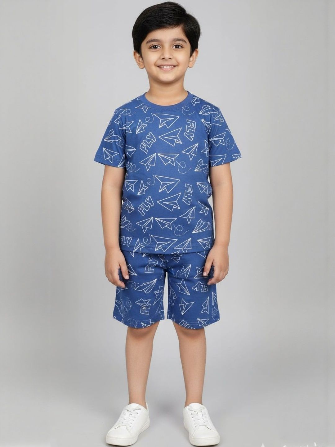 Burbn Kids Blue Printed Casual Co-Ord Set