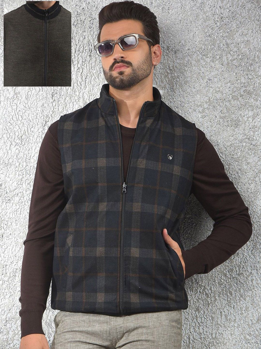 Crimsoune Club Checked Mock Collar Reversible Bomber Jacket With Zip Detail