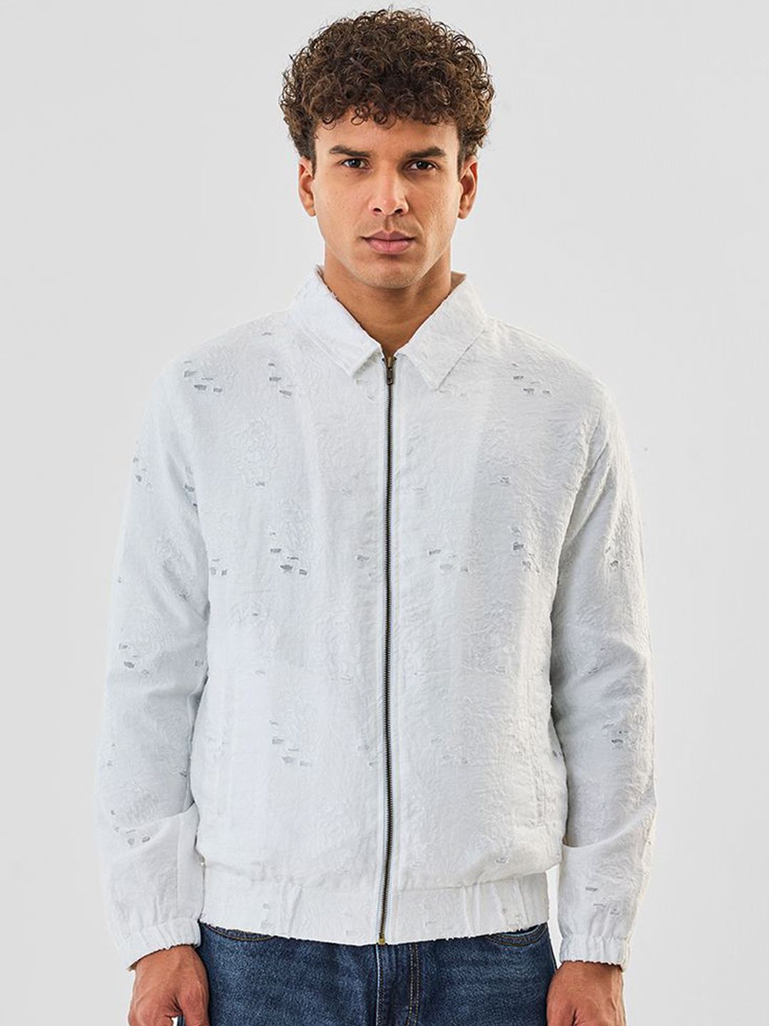Snitch Men Spread Collar Floral Printed Lightweight Bomber Jacket
