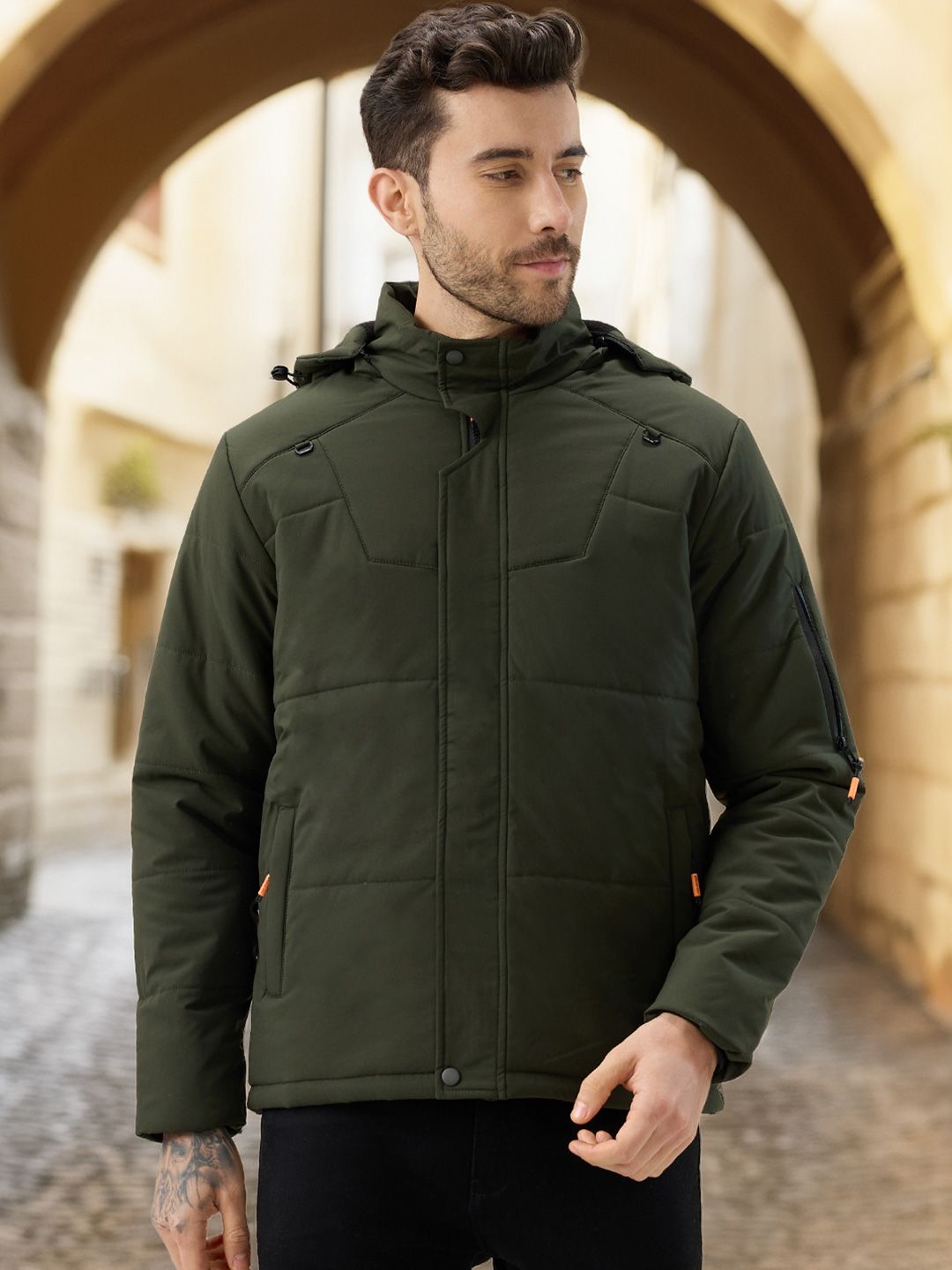 Status Quo Men Hooded Solid Lightweight Quilted Jacket