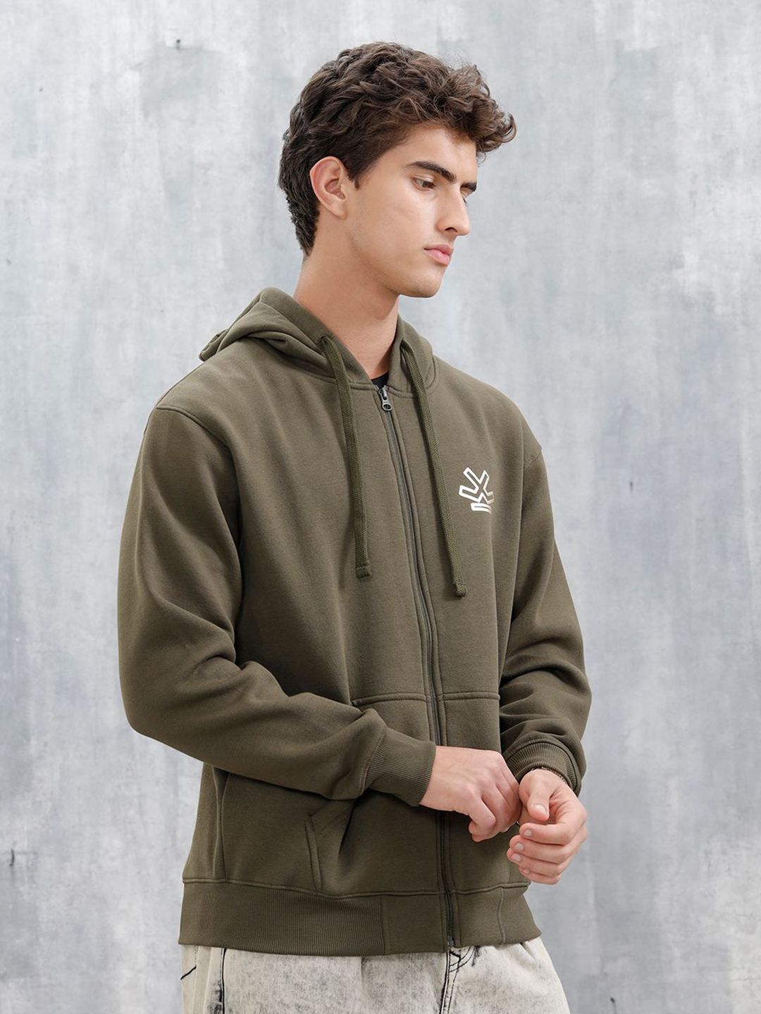 WROGN Men Hooded Front-Open Sweatshirt