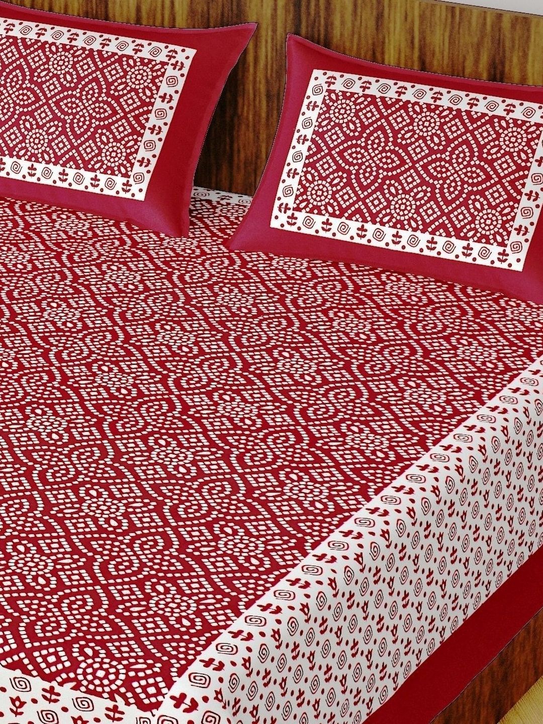 Cotton Choice Maroon Printed Cotton 180 TC Double King Bedsheet Set 2.15 m  x 2.35 m