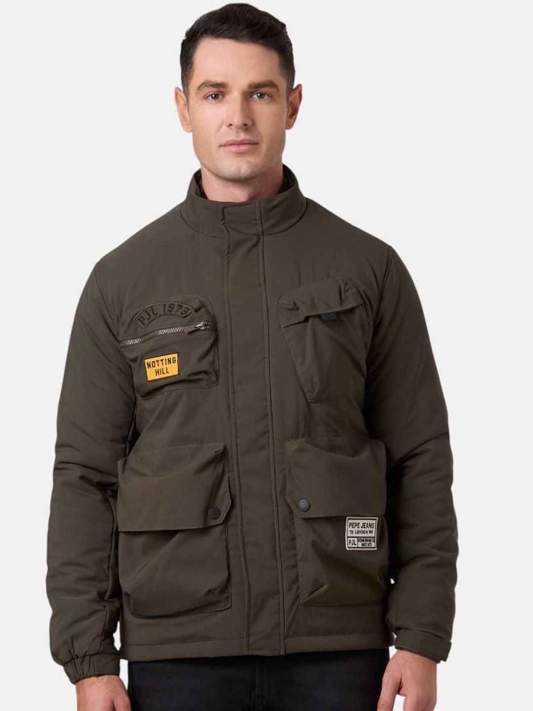 Pepe Jeans Men Stand Collar Solid Padded Jacket