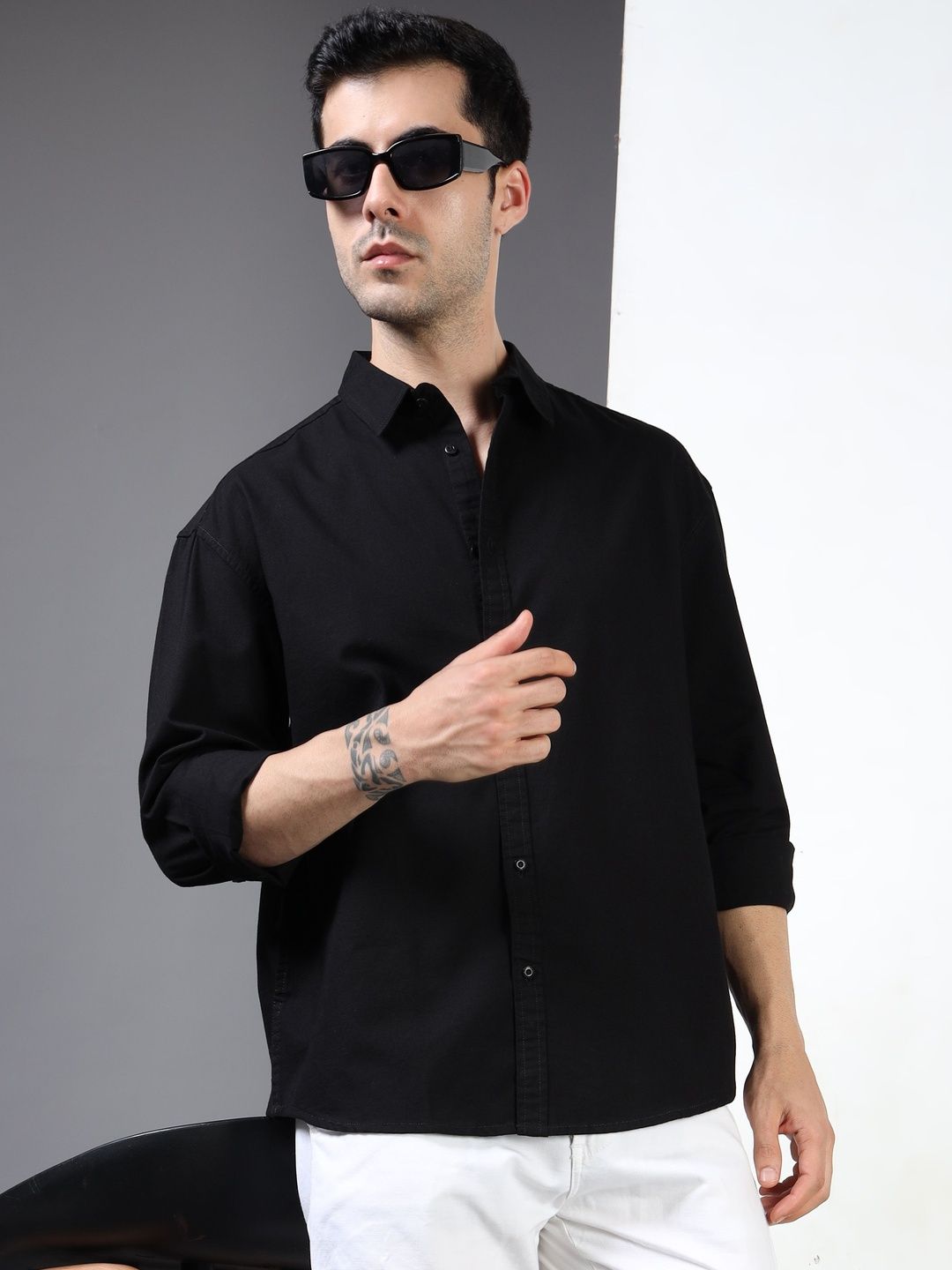 HERE&NOW Men Relaxed Fit Casual Cotton Oxford Shirt