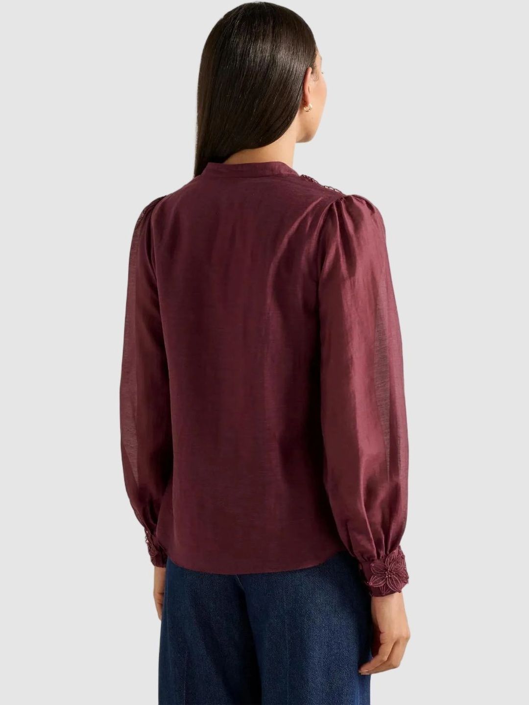 Floral Embroidered Applique Mandarin Collar Top