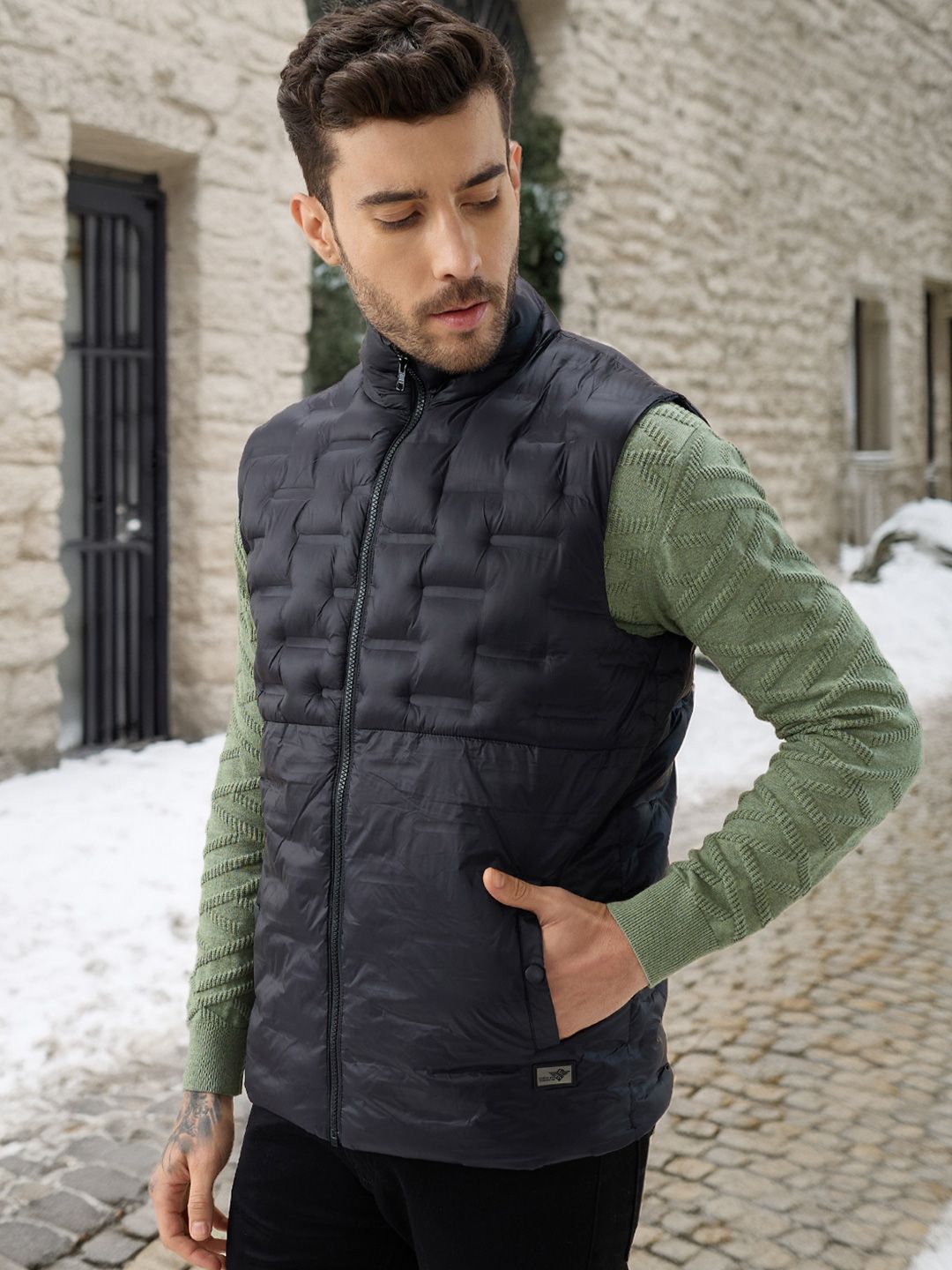 Status Quo Men Stand Collar Solid Lightweight Puffer Jacket