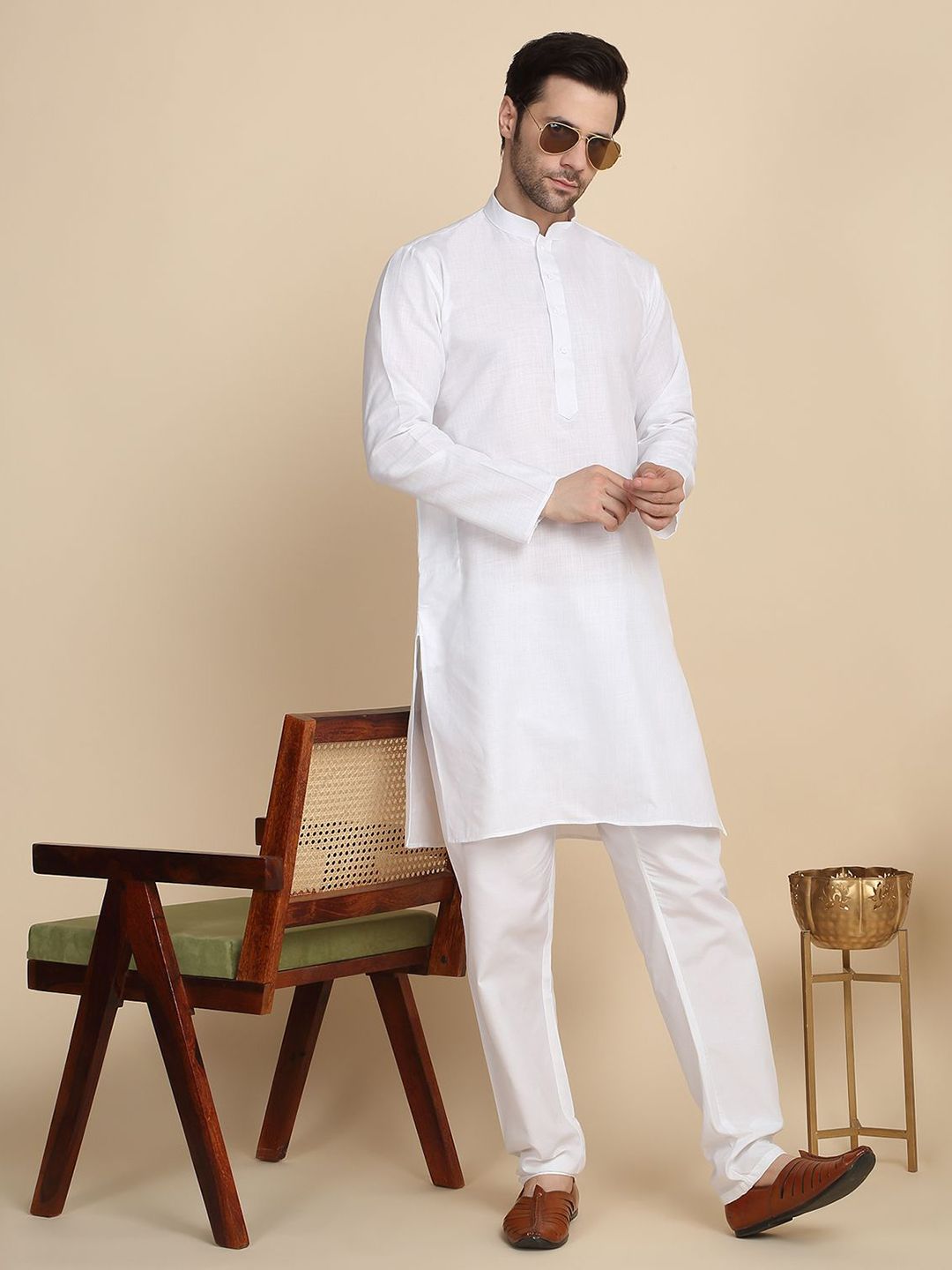KRAFT INDIA Men Chikankari Knee Length Kurta