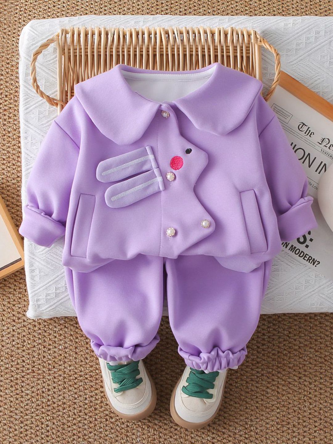 StyleCast x Revolte Girls Self Design Polo Collar Sweatshirt With Jogger