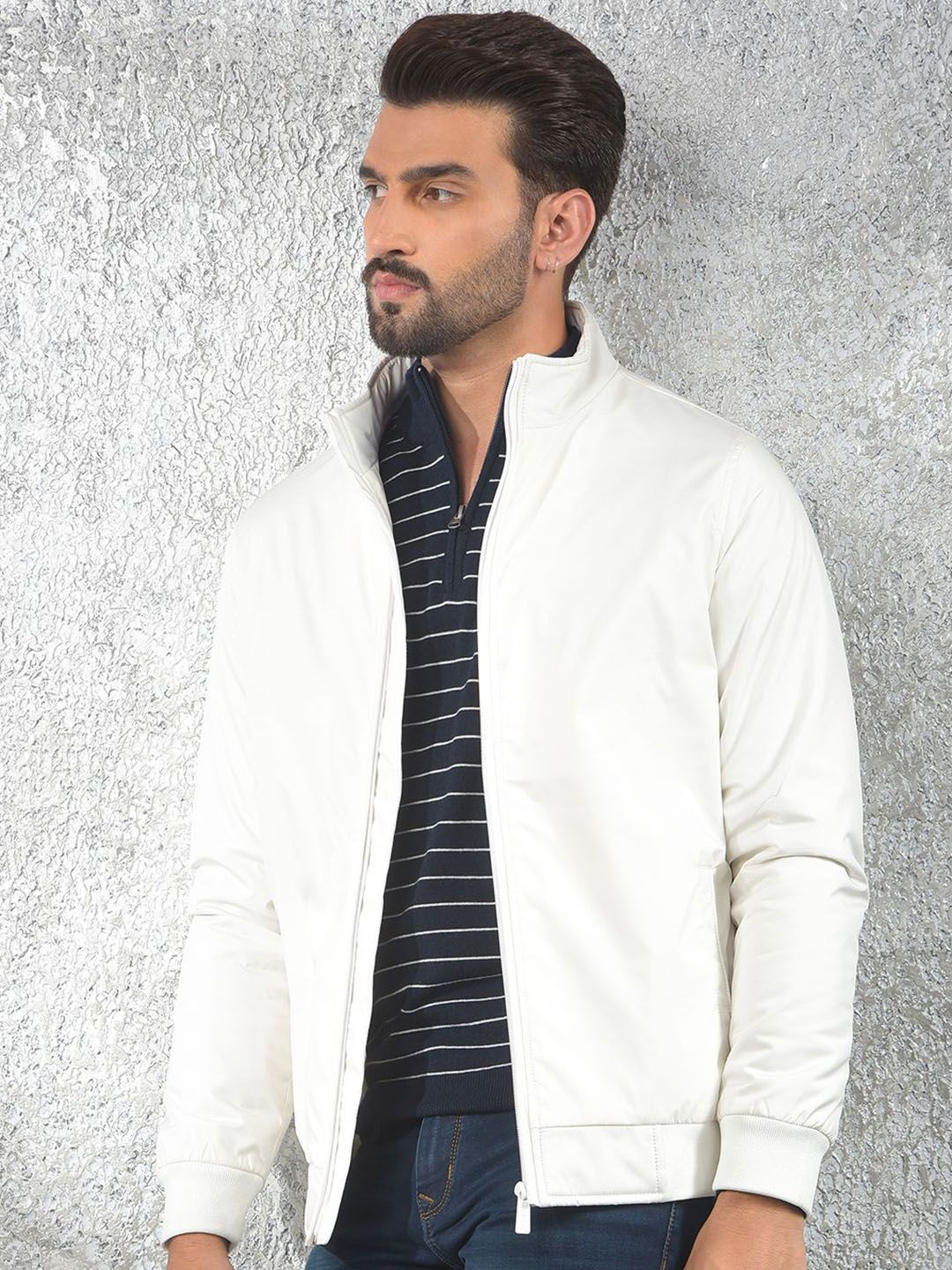 Crimsoune Club Self Design Mock Collar Lightweight Puffer Jacket