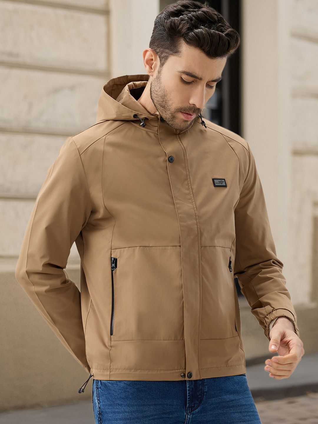 Status Quo Men Hooded Solid Lightweight Tailored Jacket