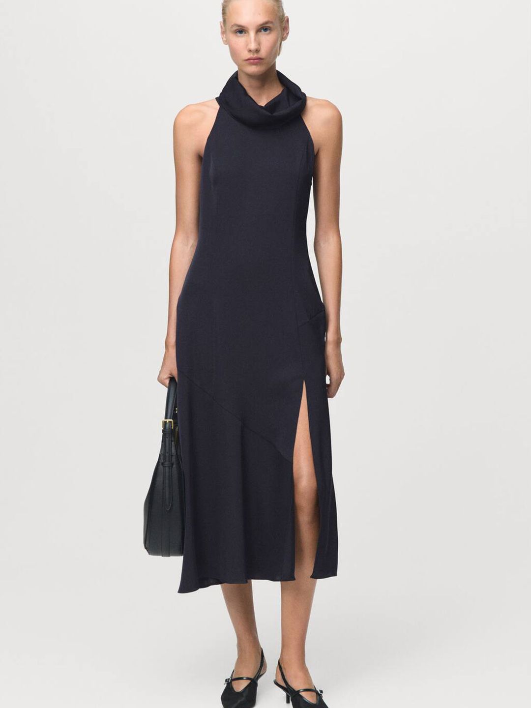 Cowl Neck A-Line Midi Dress
