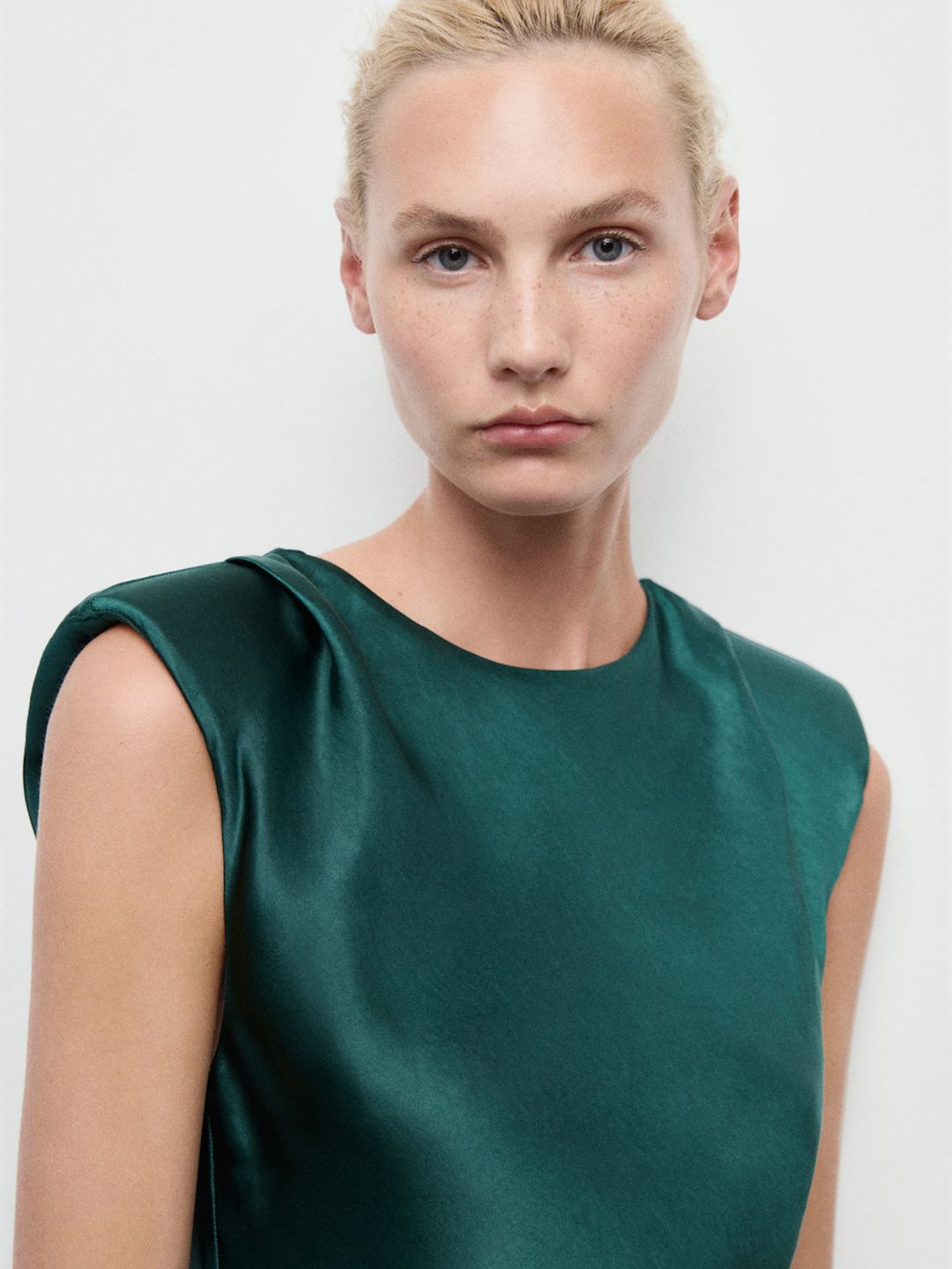 Satin Finish Sleeveless A-Line Midi Dress