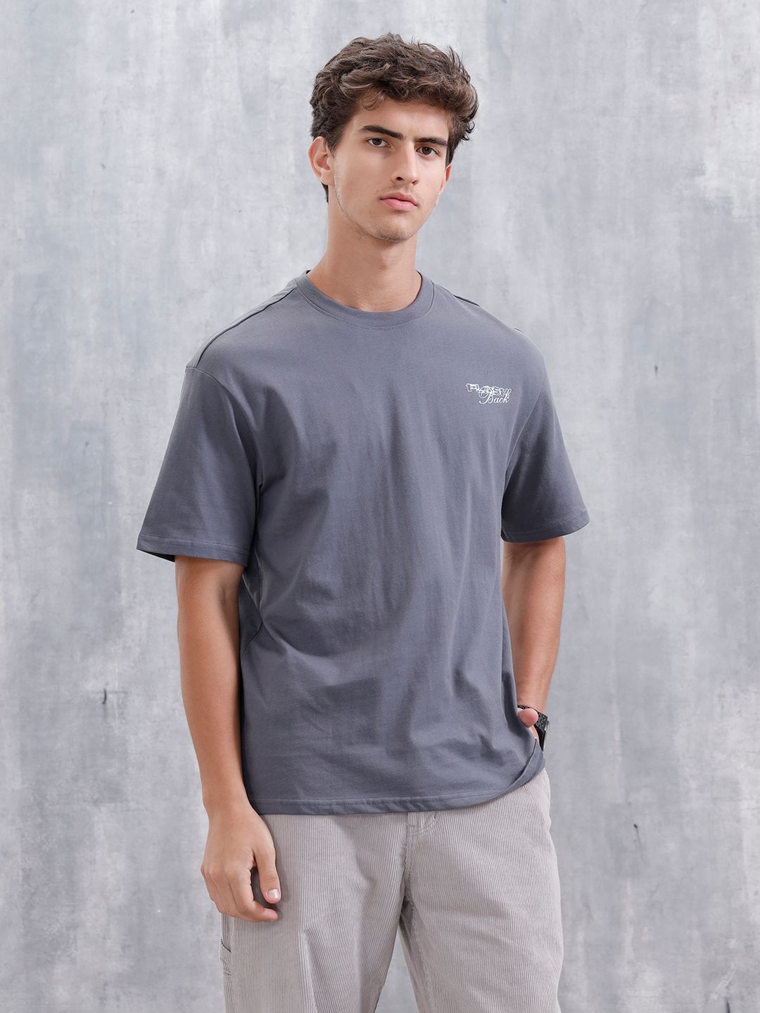 WROGN Men Typography Printed Pure Cotton Relaxed Fit T-shirt