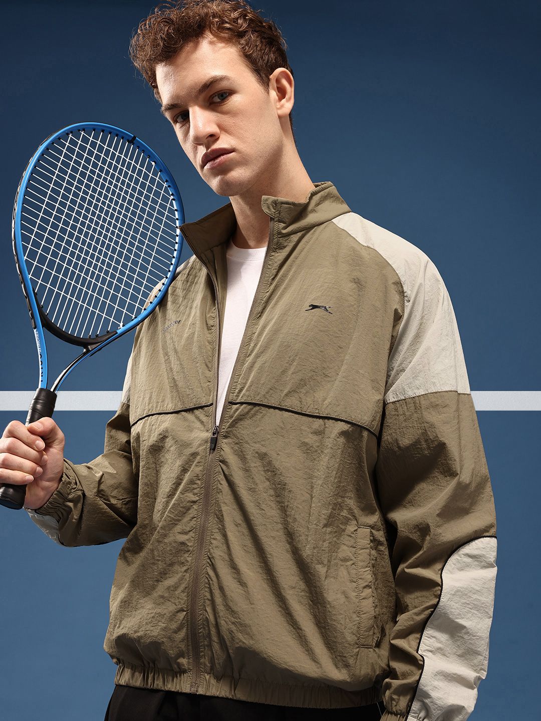 Slazenger Mock Collar Colourblocked Sporty Oversized Jacket