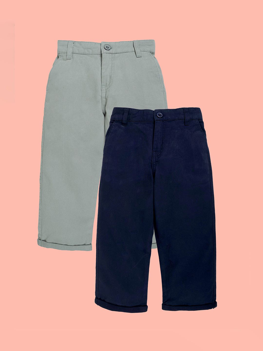 KiddoPanti Boys Pack of 2 Straight Fit Wrinkle Free Chinos Trousers