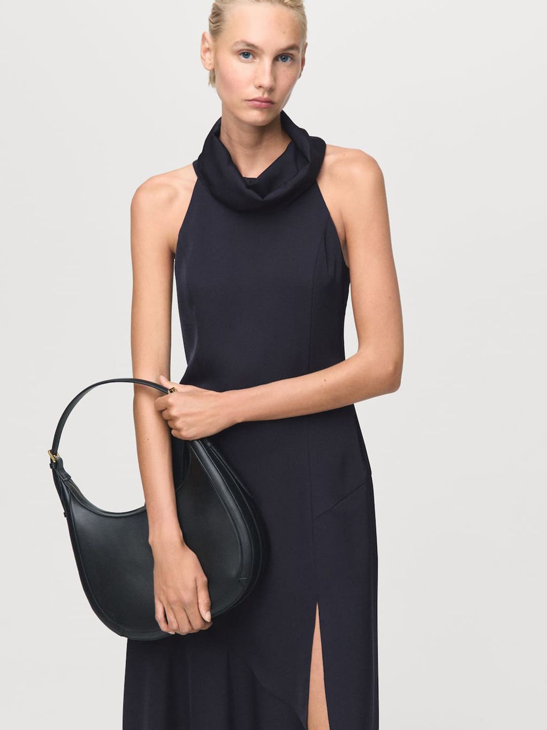 Cowl Neck A-Line Midi Dress