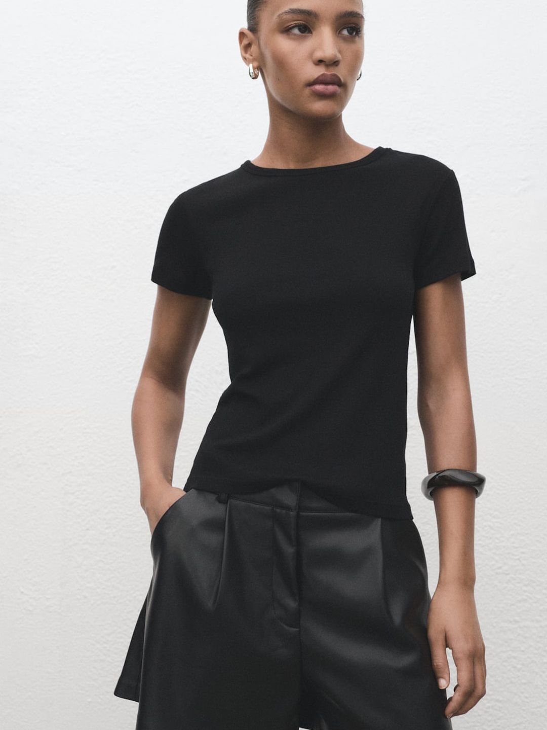 Faux Leather Pleated Shorts