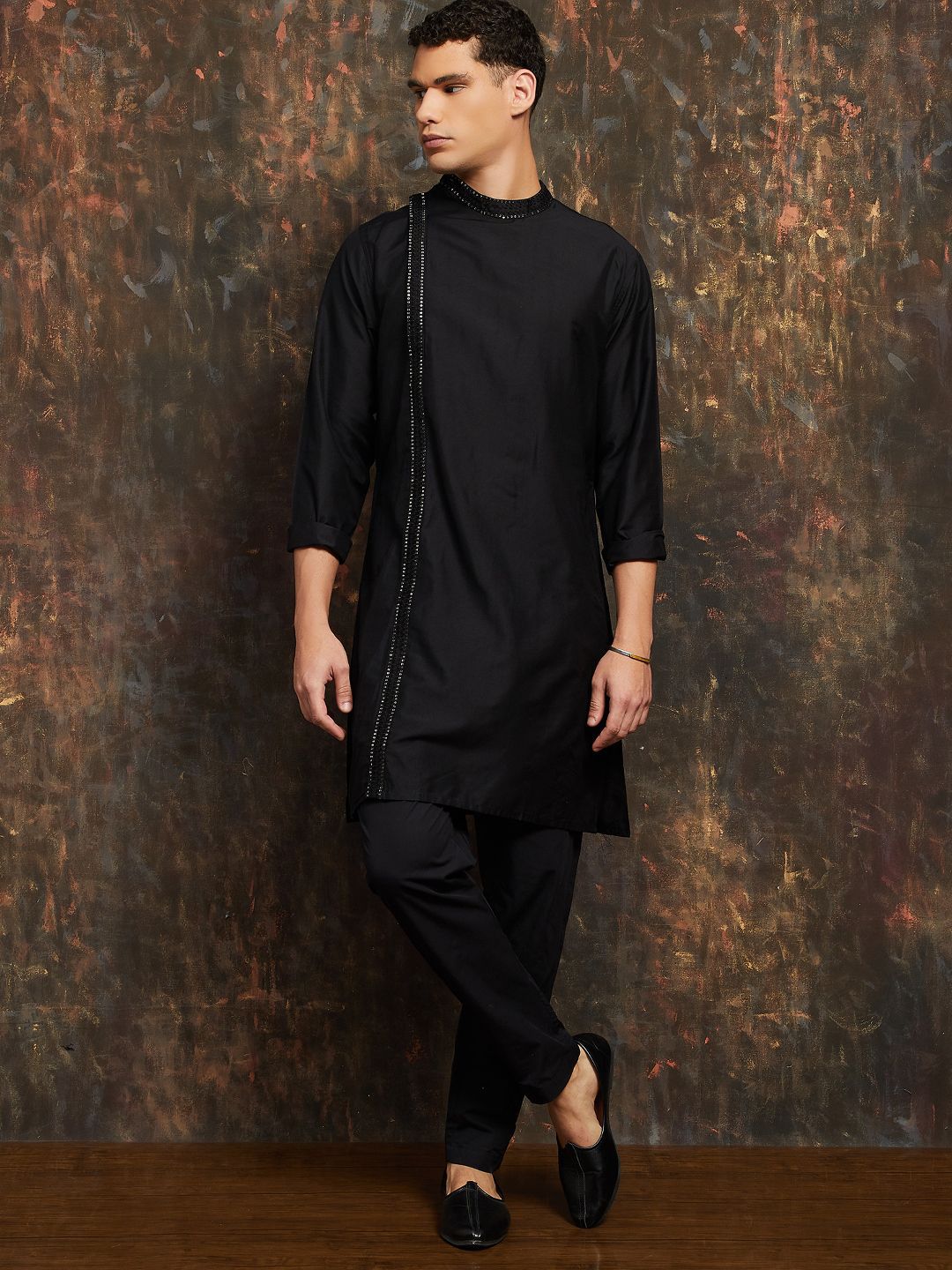 Melange by Lifestyle Embellished Angrakha Sequinned Straight Kurta