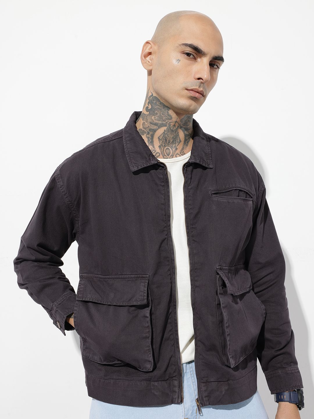 The Roadster Life Co. Overdyed Pure Cotton Relaxed Fit Jacket