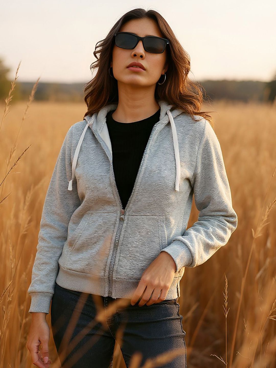 PINACOLADA Women Solid Hooded Front-Open Sweatshirt