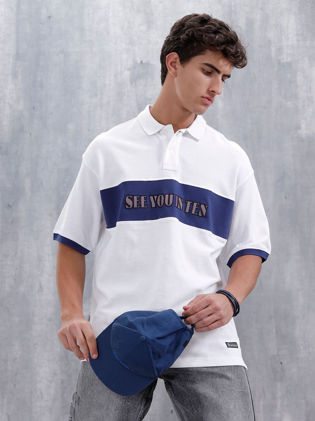 WROGN White Cotton Polo Collar Casual Tshirts