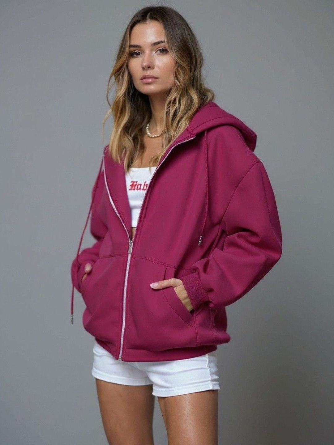 HERE&NOW Hooded Long Sleeves Open Front Jacket
