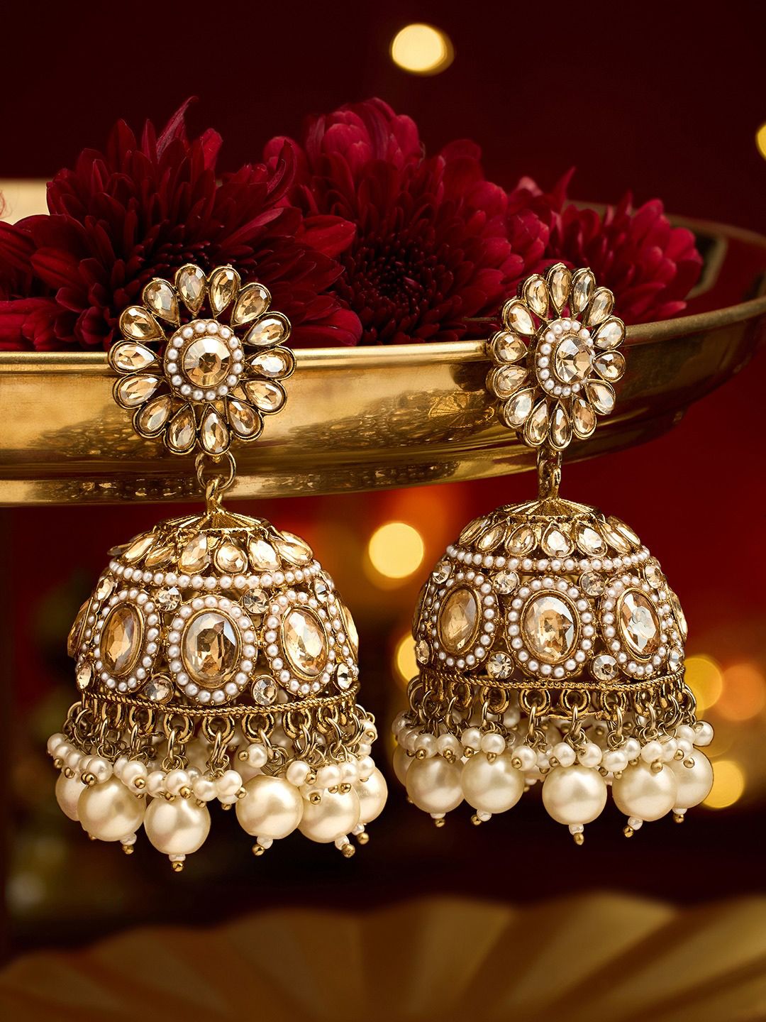 Zaveri Pearls Antique Gold-Plated Jhumkas Earrings