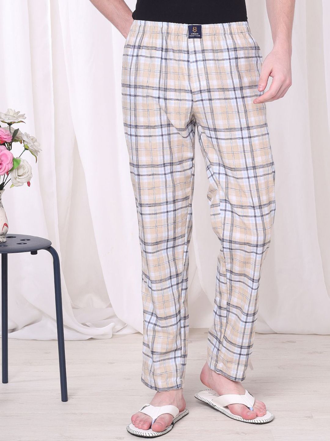 URBAN SCOTTISH Men Regular Fit Checked Pure Cotton Lounge Pants