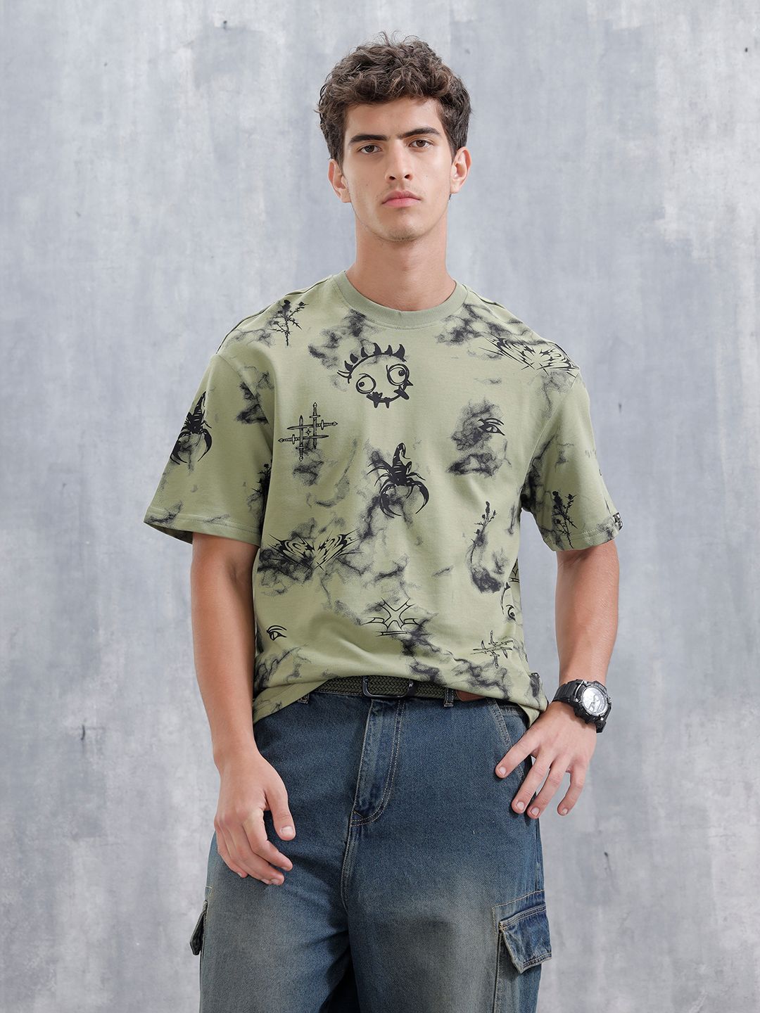 WROGN Men Printed Pure Cotton T-shirt
