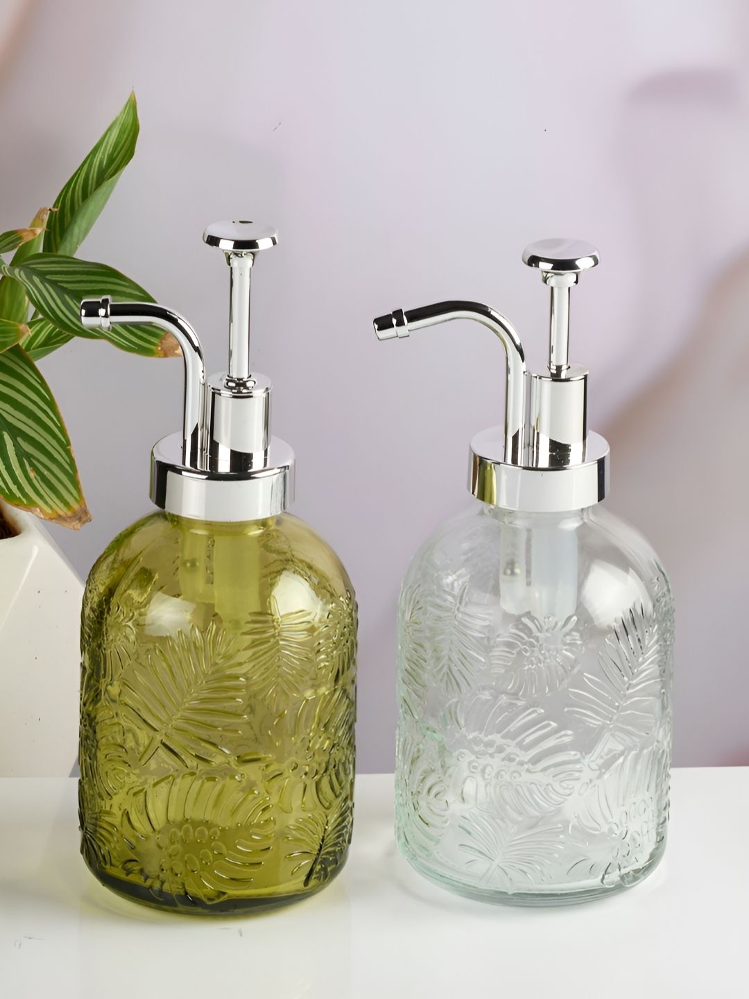 Kookee Transparent & Green 2 pieces Textured Soap Dispensers 400 ml