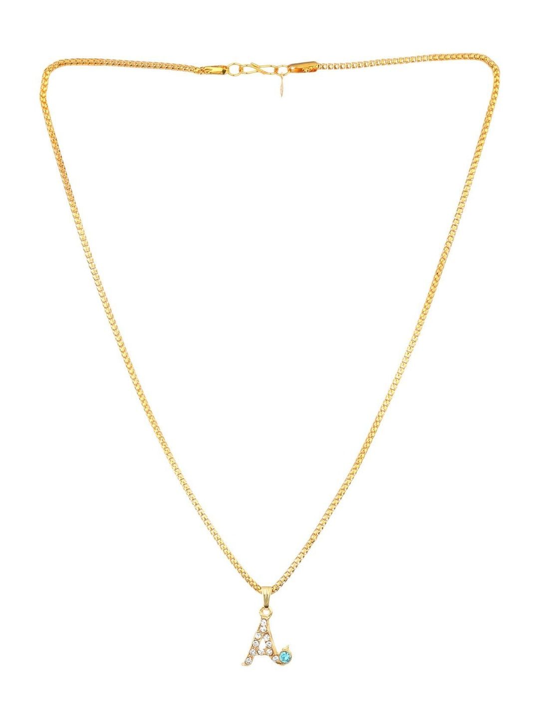 Accessoo Unisex Stainless Steel Crystals Studded A Shaped Pendant With Chain