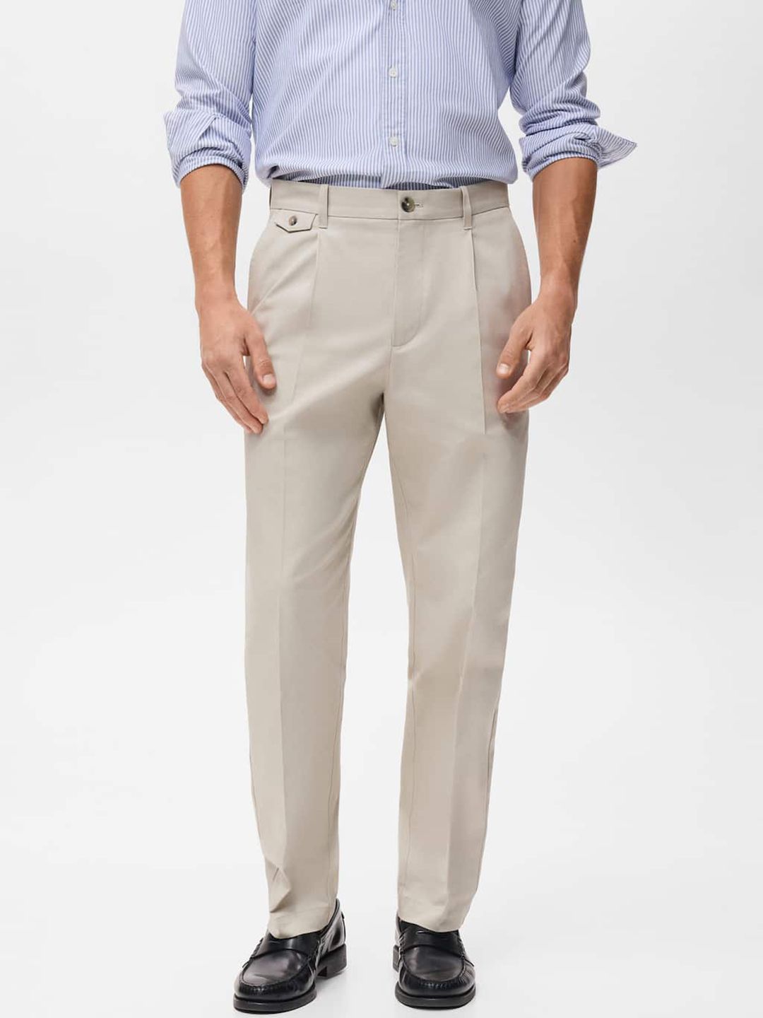 MANGO MAN Pure Cotton Pleated Formal Trousers