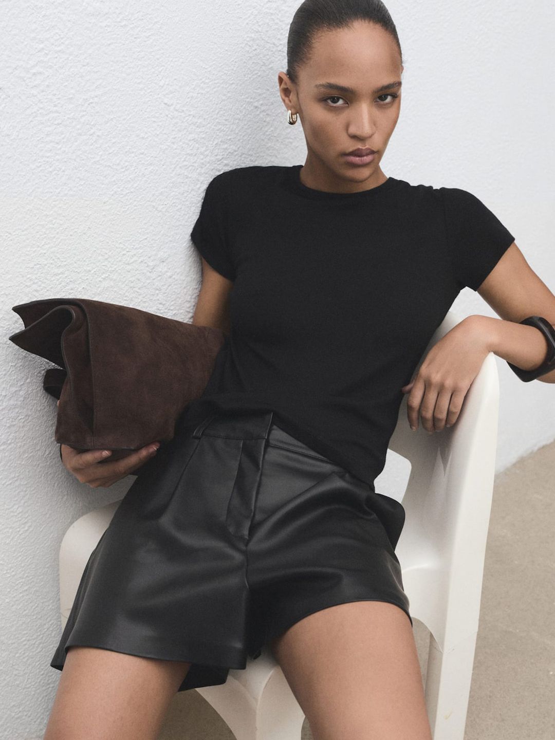 Faux Leather Pleated Shorts