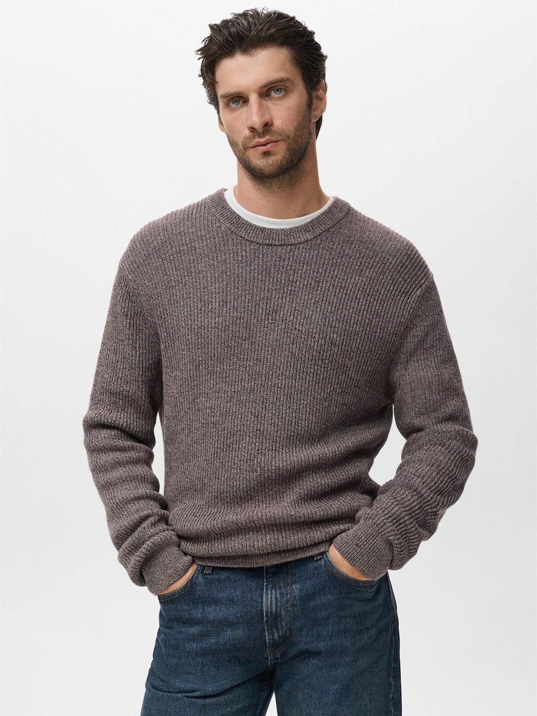 MANGO MAN Pure Cotton Ribbed Pullover Sweater