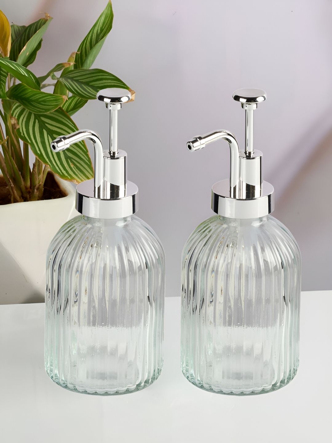 Kookee Transparent 2 Pieces Abstract Glass Soap Dispenser