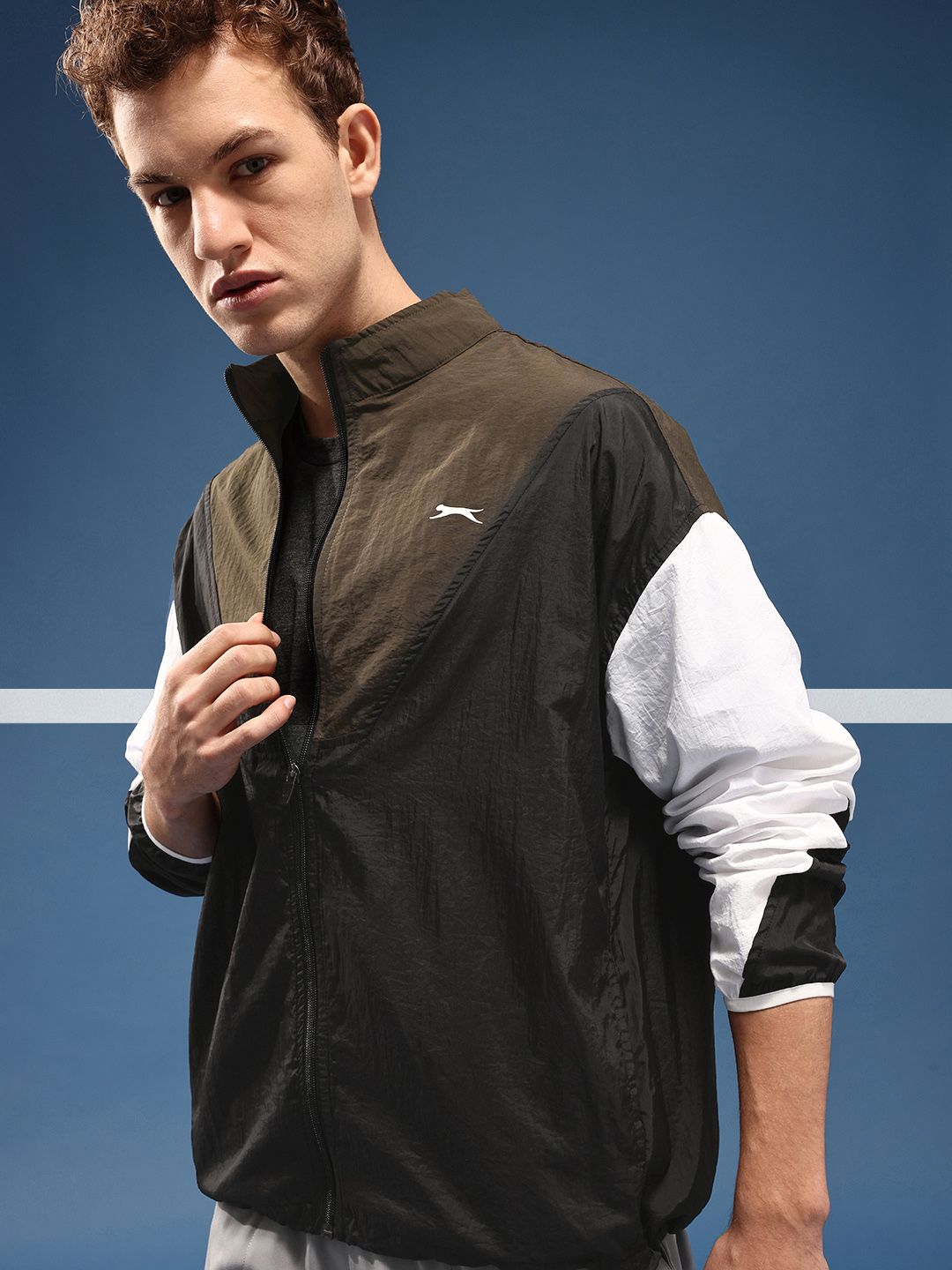 Slazenger Mock Collar Colourblocked Sporty Oversized Jacket