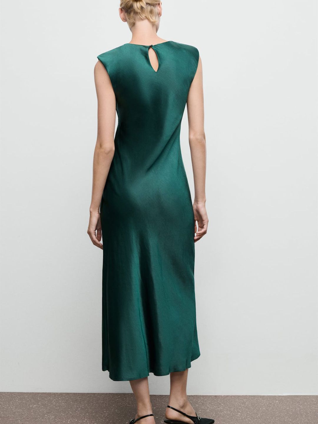 Satin Finish Sleeveless A-Line Midi Dress